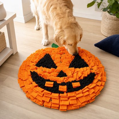 Halloween Pumpkin Snuffle Mat - dog sniffing