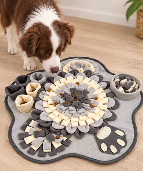 Dog sniffing the Snuffle Mat